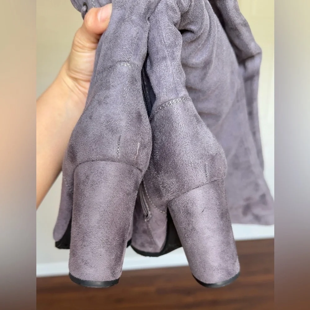 Refresh Gray Over-the-Knee Boots with Suede Finish